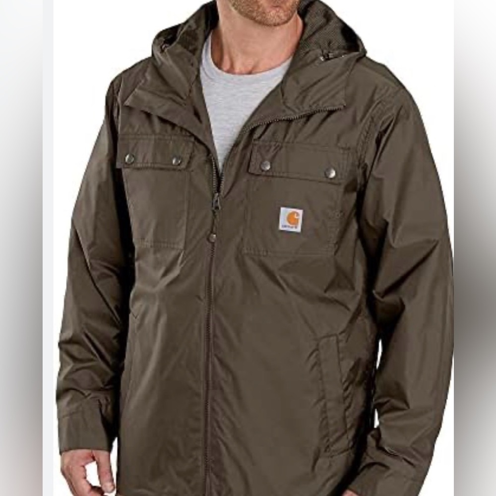 Carhartt Men's Olive fullzip lightweight rain workwear layer jacket,  Large. - Picture 2 of 6
